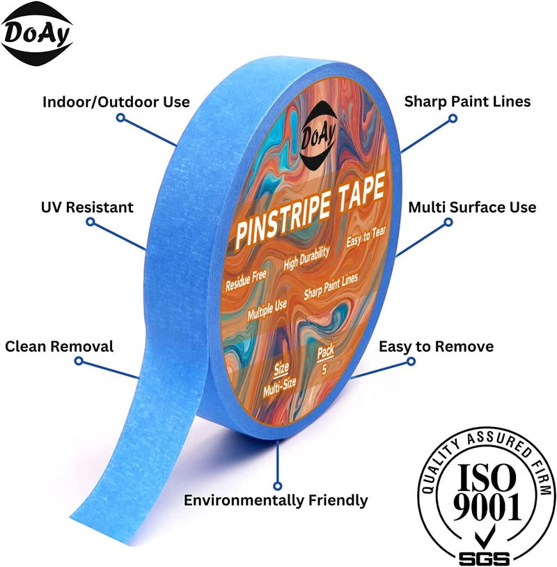 DOAY 5 Rolls Pinstripe Tape - Masking Tape 1/16", 1/8", 1/4", 1/2", 3/4" - Thin Painters Masking Automotive Tape for DIY, Car, Auto, Paint, Art, Tumblers (Blue) - Image 2